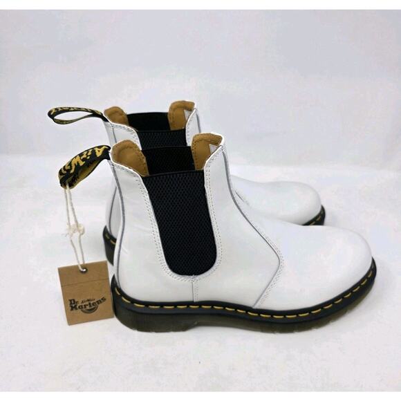 Doc Martens Boots 2976 YS White Leather Chelsea Yellow Stitch Mens 8 Womens 9 main image 4